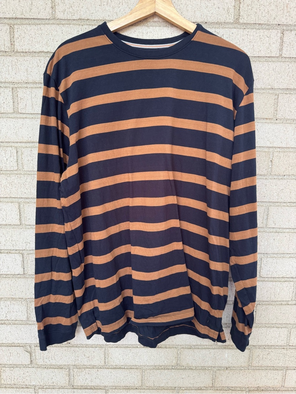 Palisades Awning Stripe Long Sleeve Pima Cotton Tee Shirt Brown Black XLarge